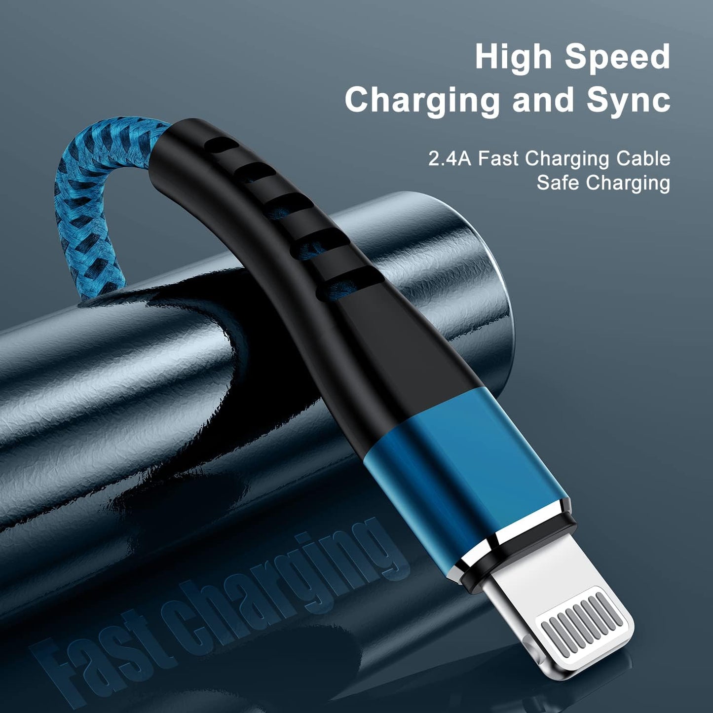 Apple MFI Certified 3 Pack Iphone Charger 3Ft, Long Lightning Cable Strong Nylon Braided Charging Cable 3 Foot, Fast Iphone USB Cord for Apple Iphone11/ X/Xs/Xr/8/7/6/5S/Se/Ipad Mini Air(Blue)