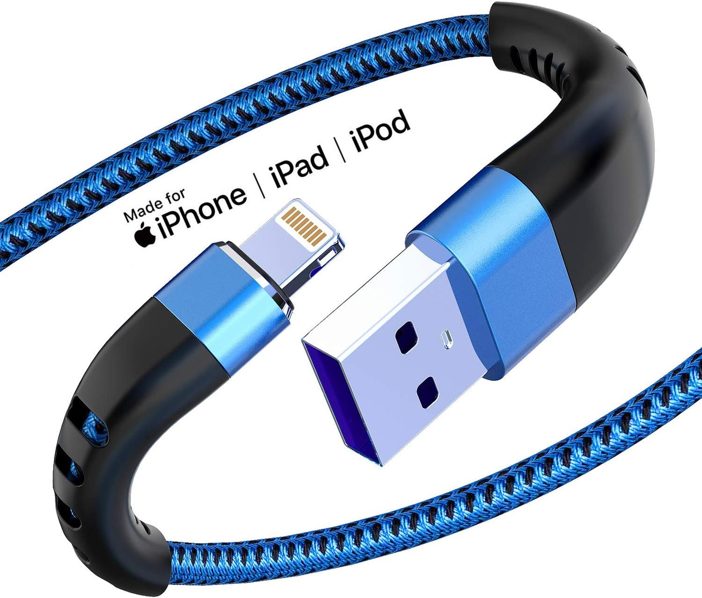 Apple MFI Certified 3 Pack Iphone Charger 3Ft, Long Lightning Cable Strong Nylon Braided Charging Cable 3 Foot, Fast Iphone USB Cord for Apple Iphone11/ X/Xs/Xr/8/7/6/5S/Se/Ipad Mini Air(Blue)