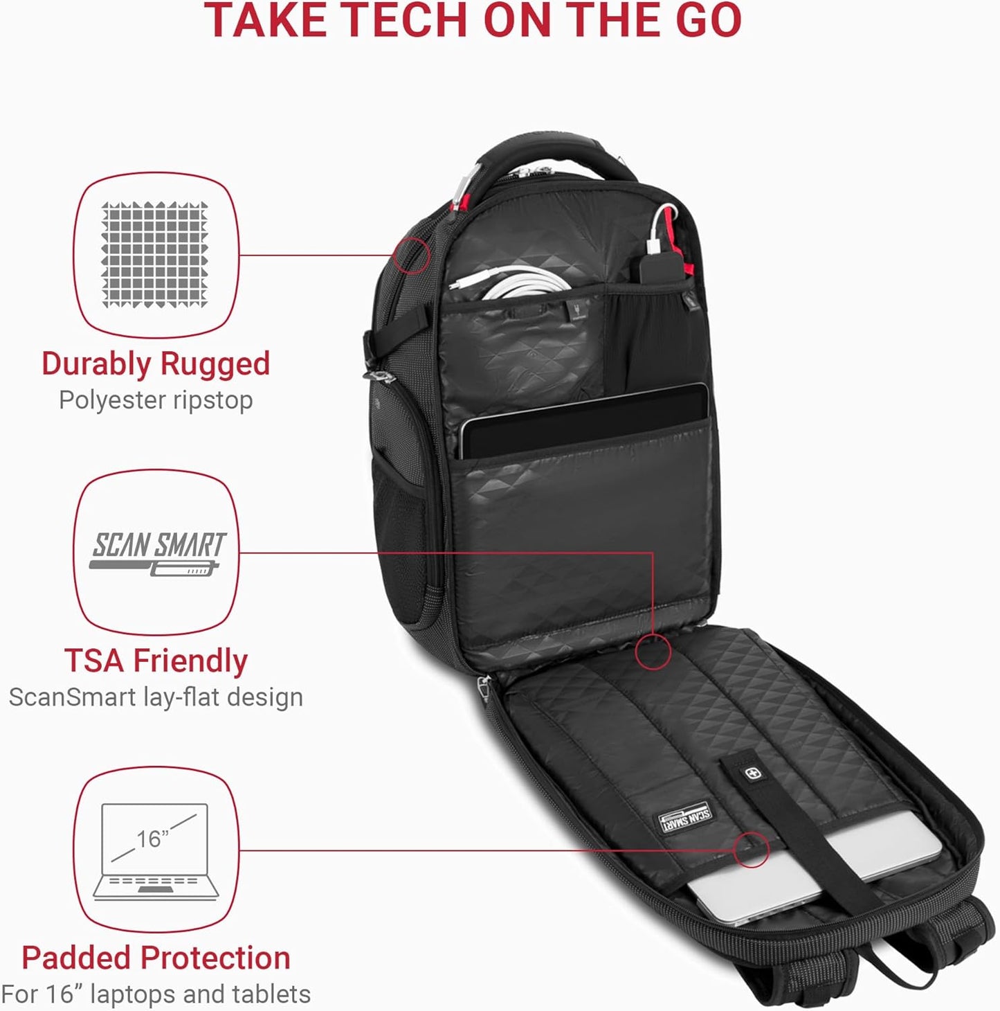 Unisex-Adult 5358 USB Scansmart Laptop Backpack, Black Dot, Large