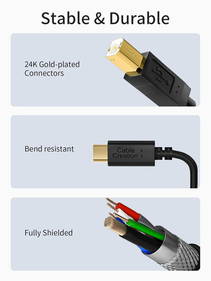USB C Printer Cable 6.6FT  USB C to Printer Cable USB C to B, Scanner Cable Printer Cable to USB C MIDI Cable for Yamaha Casio Digital Piano MIDI Controller DJ Controller, 2M Black