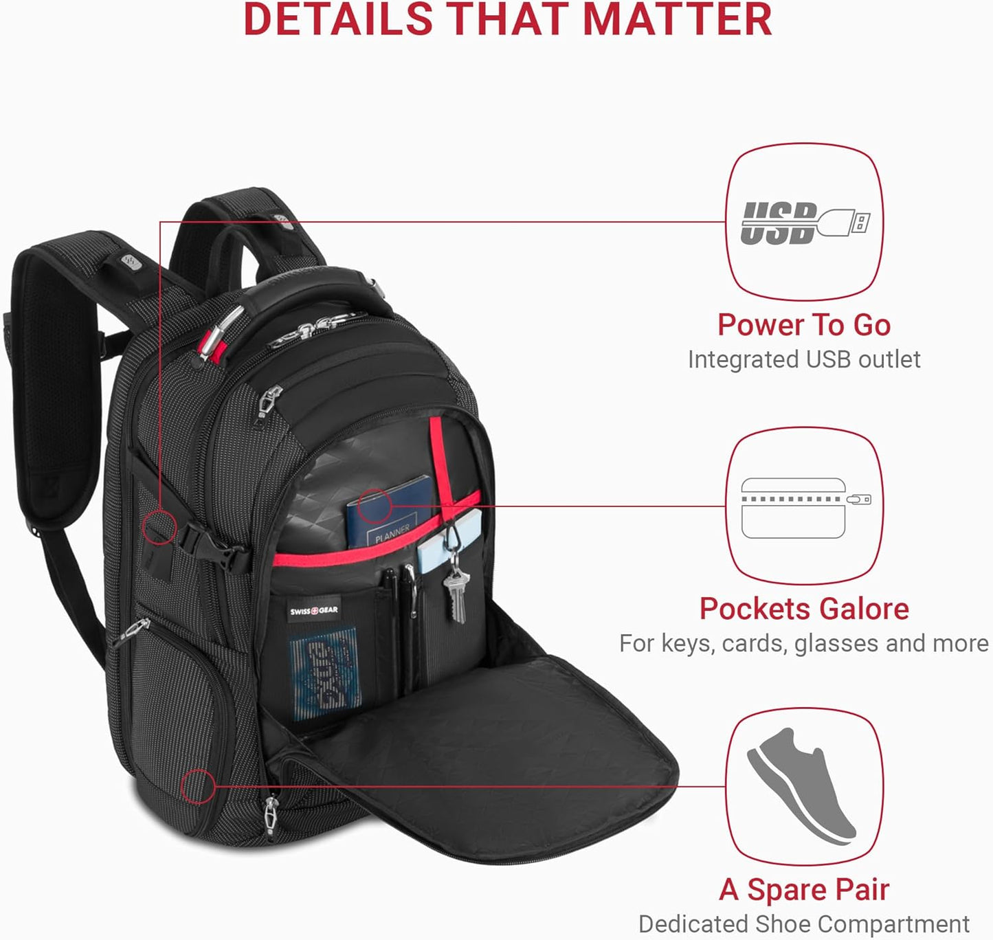 Unisex-Adult 5358 USB Scansmart Laptop Backpack, Black Dot, Large