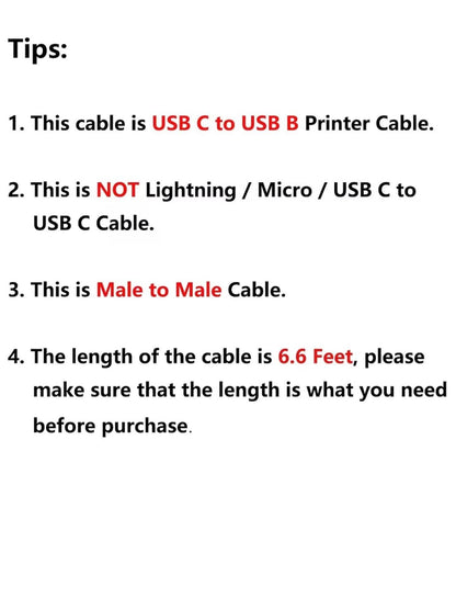 USB C Printer Cable 6.6FT  USB C to Printer Cable USB C to B, Scanner Cable Printer Cable to USB C MIDI Cable for Yamaha Casio Digital Piano MIDI Controller DJ Controller, 2M Black
