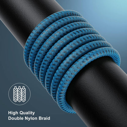 Apple MFI Certified 3 Pack Iphone Charger 3Ft,  Long Lightning Cable Strong Nylon Braided Charging Cable 3 Foot, Fast Iphone USB Cord for Apple Iphone11/ X/Xs/Xr/8/7/6/5S/Se/Ipad Mini Air（Blue）