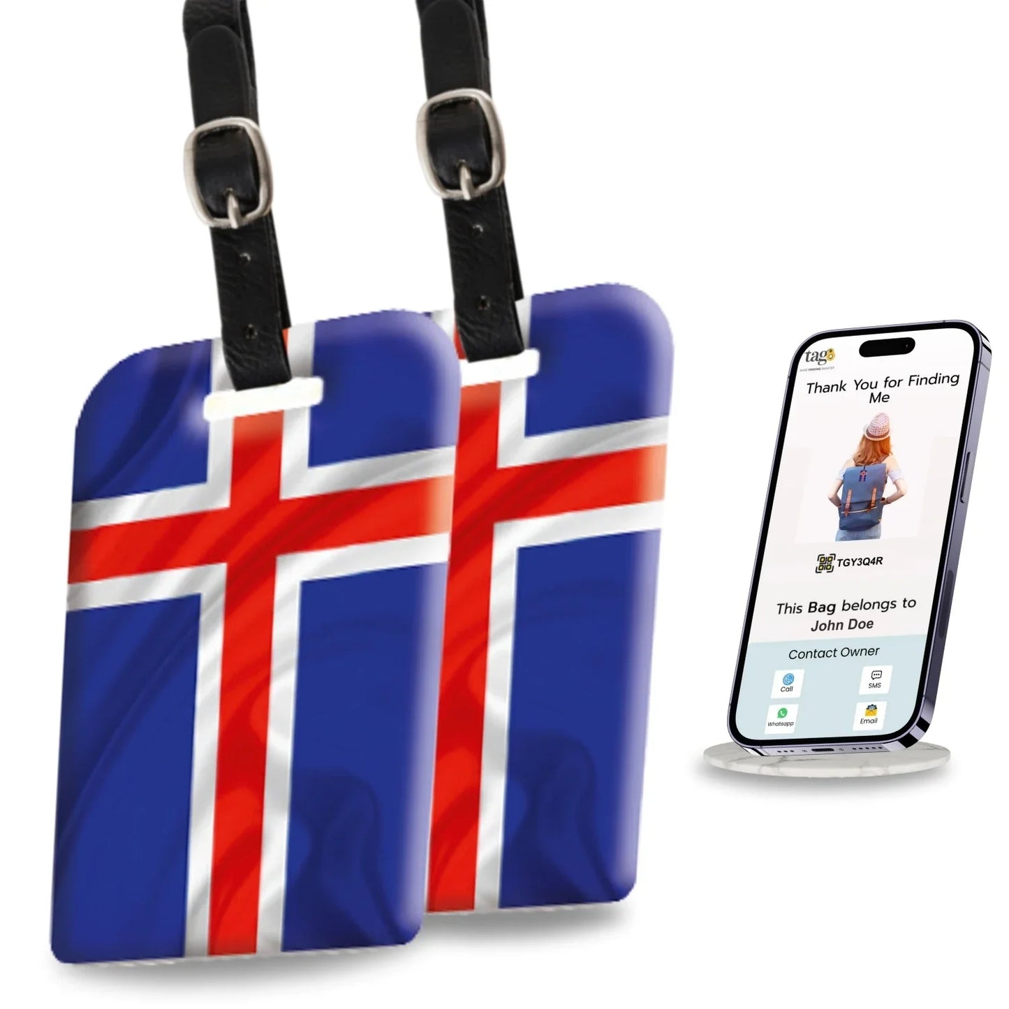 Smart Bag Security Tag -  Iceland Flag [Pack 2]
