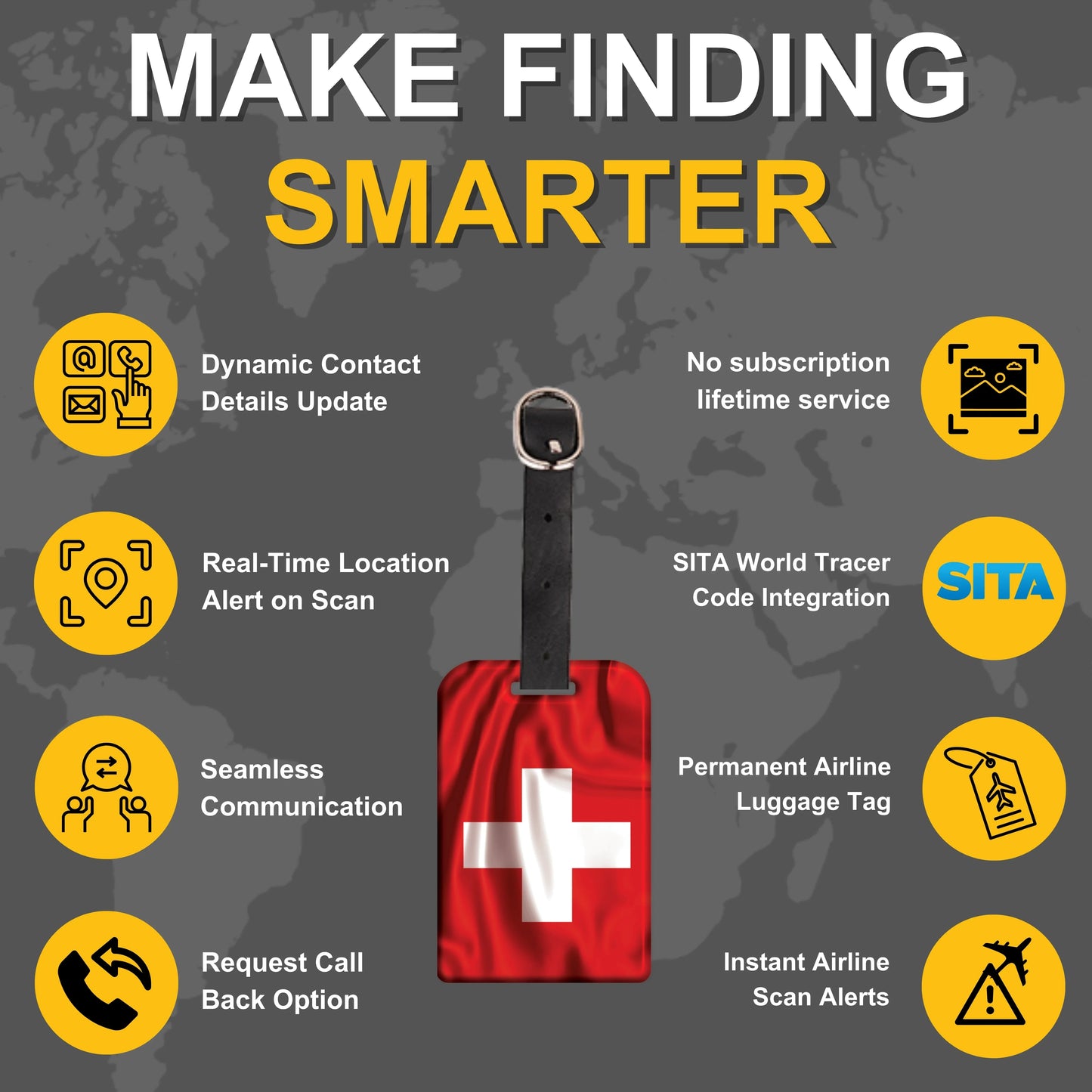 Smart Bag Security Tag - Swiss Flag [Pack 2]