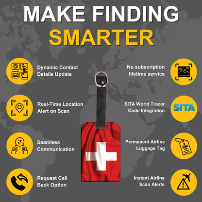 Smart Bag Security Tag - Swiss Flag [Pack 2]
